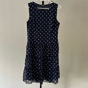 Tommy Hilfiger Polka Dot Sleeveless Navy Dress, Size 8.